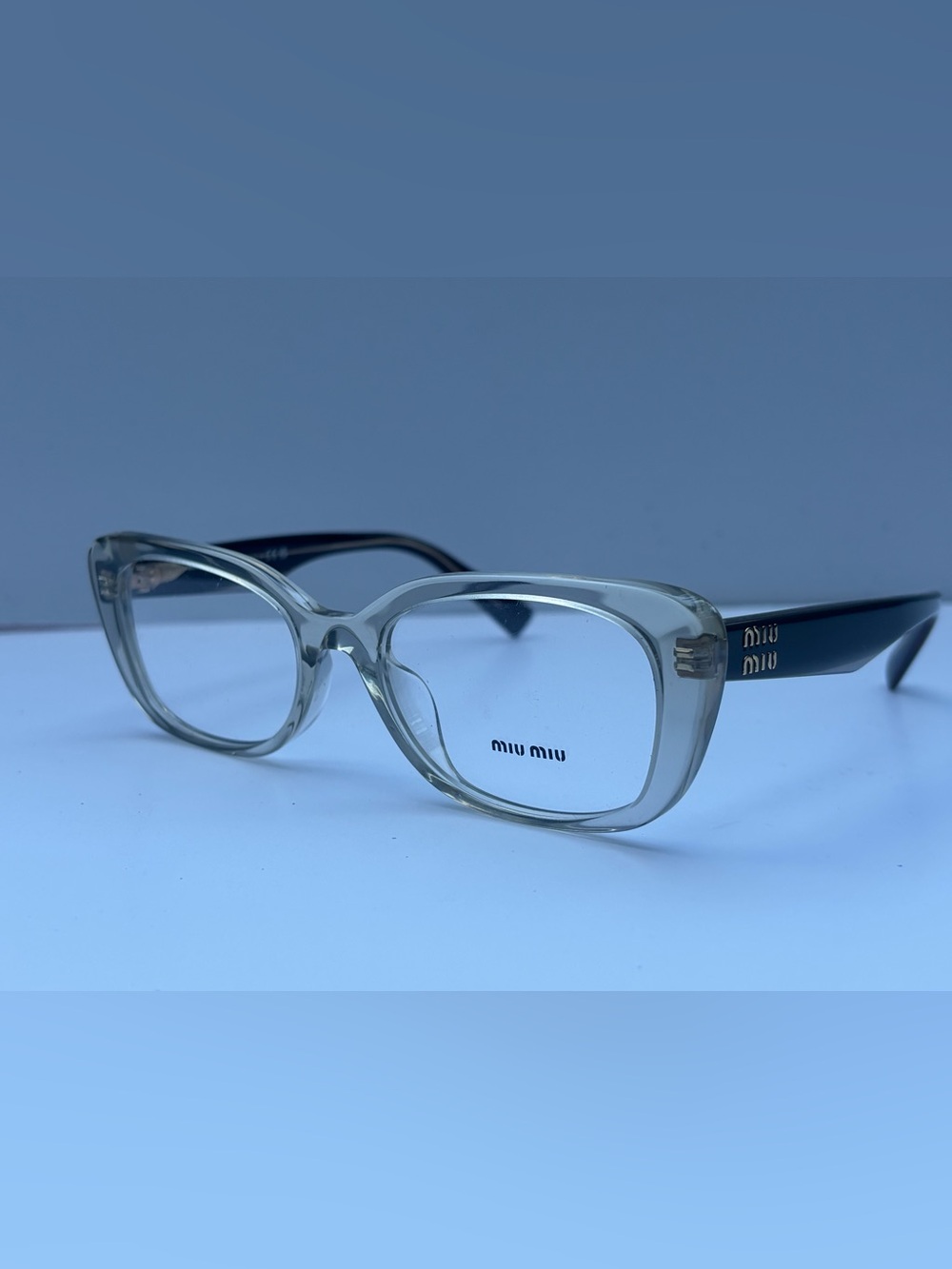 Miu Miu Transparent Beige Square Optical Glasses with Black Temples